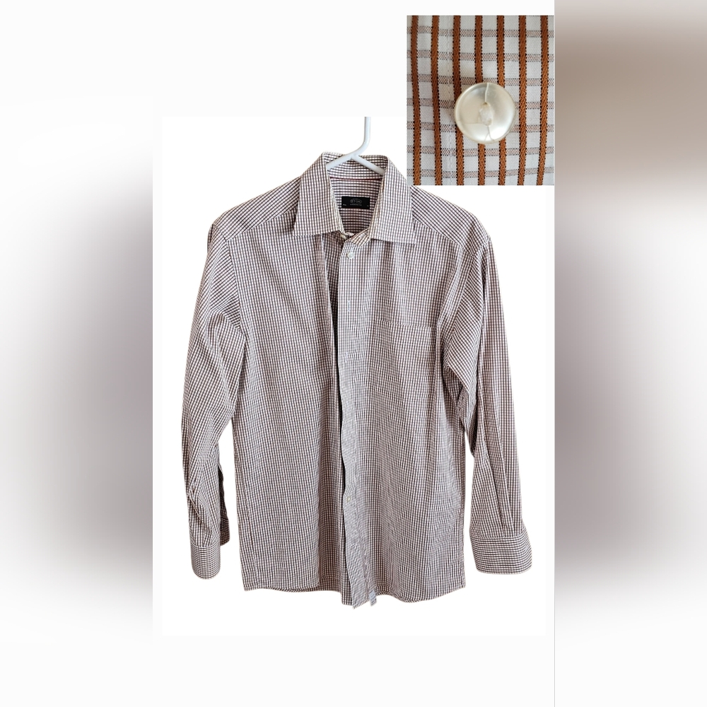 ​Eton of Sweden Brown Micro-Check Contemporary Fit Dress Shirt 15.75 / 40 EUC